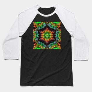 Dot Mandala Flower Green Orange and Blue Baseball T-Shirt